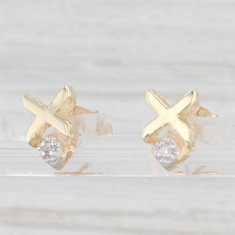 XO Stud Earrings 10k Yellow Gold Diamond Accents
