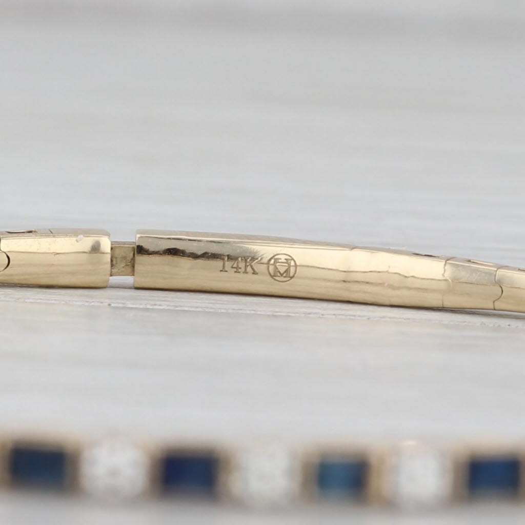 New 1.92ctw Blue Sapphire Diamond Flexible Bangle Bracelet 14k Yellow Gold 6.75"
