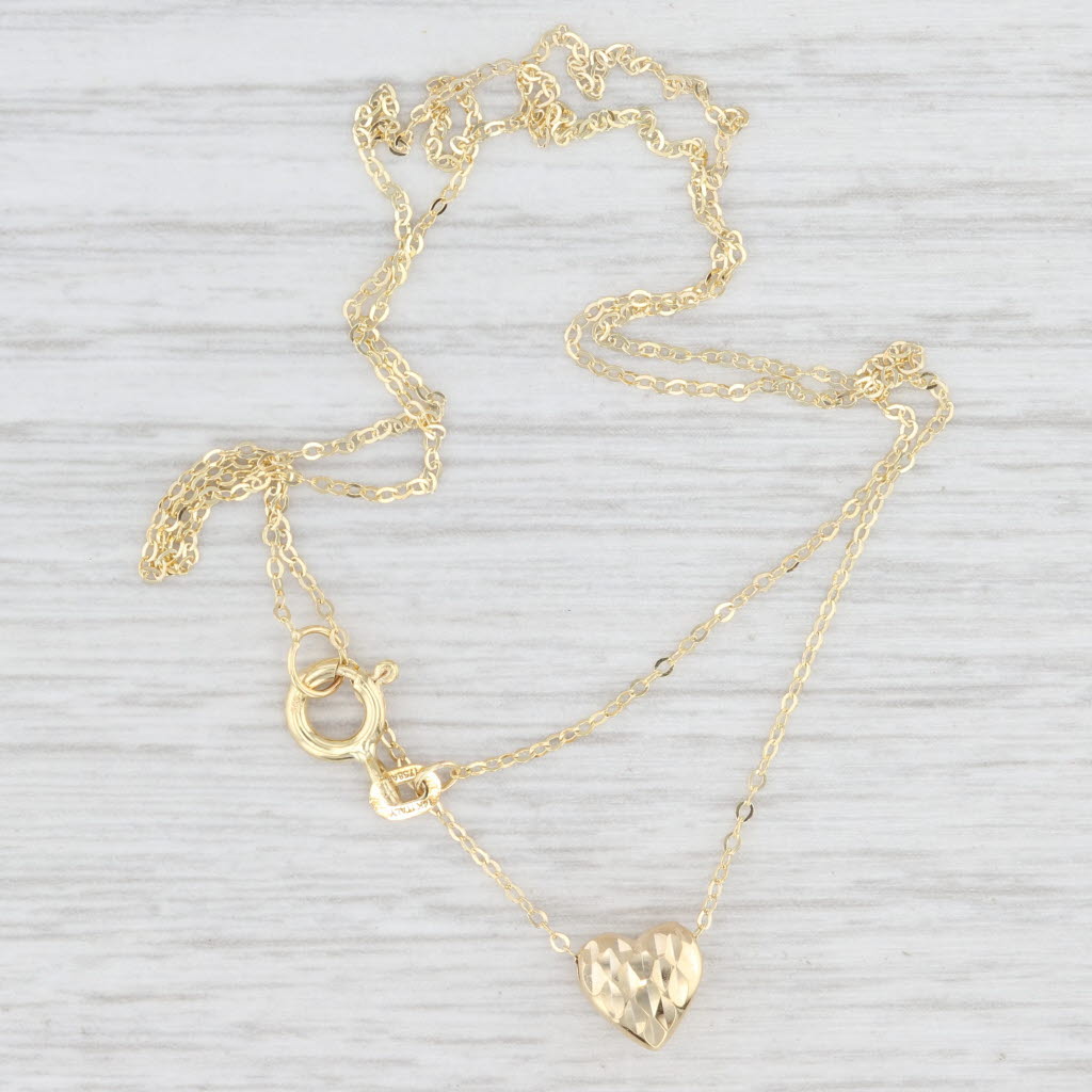 Light Gray New Reversible Heart Slide Pendant Cable Chain Necklace 14k Yellow Gold 18"