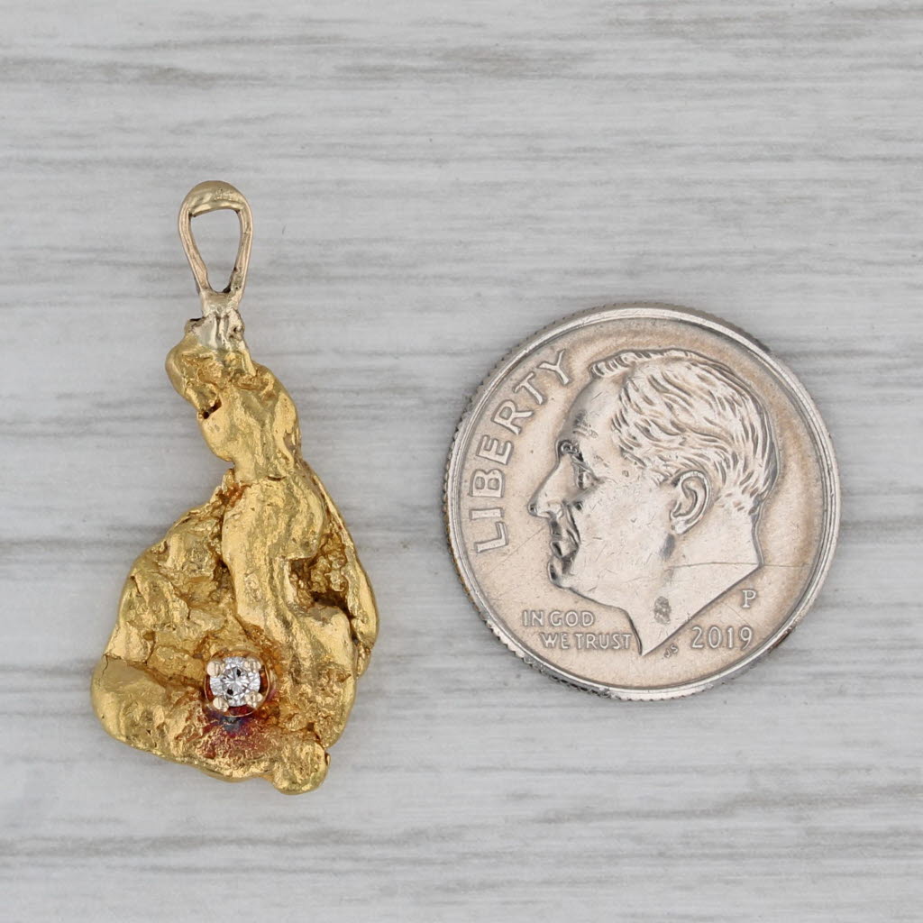 Gray Vintage Natural Nugget Diamond Pendant 22k 14k Yellow Gold