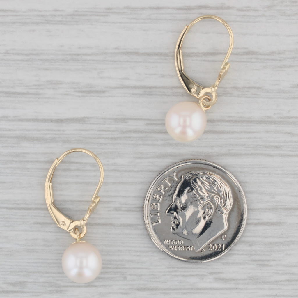 Gray Saltwater Cultured Pearl Drop Earrings 14k Yellow Gold Lever Backs