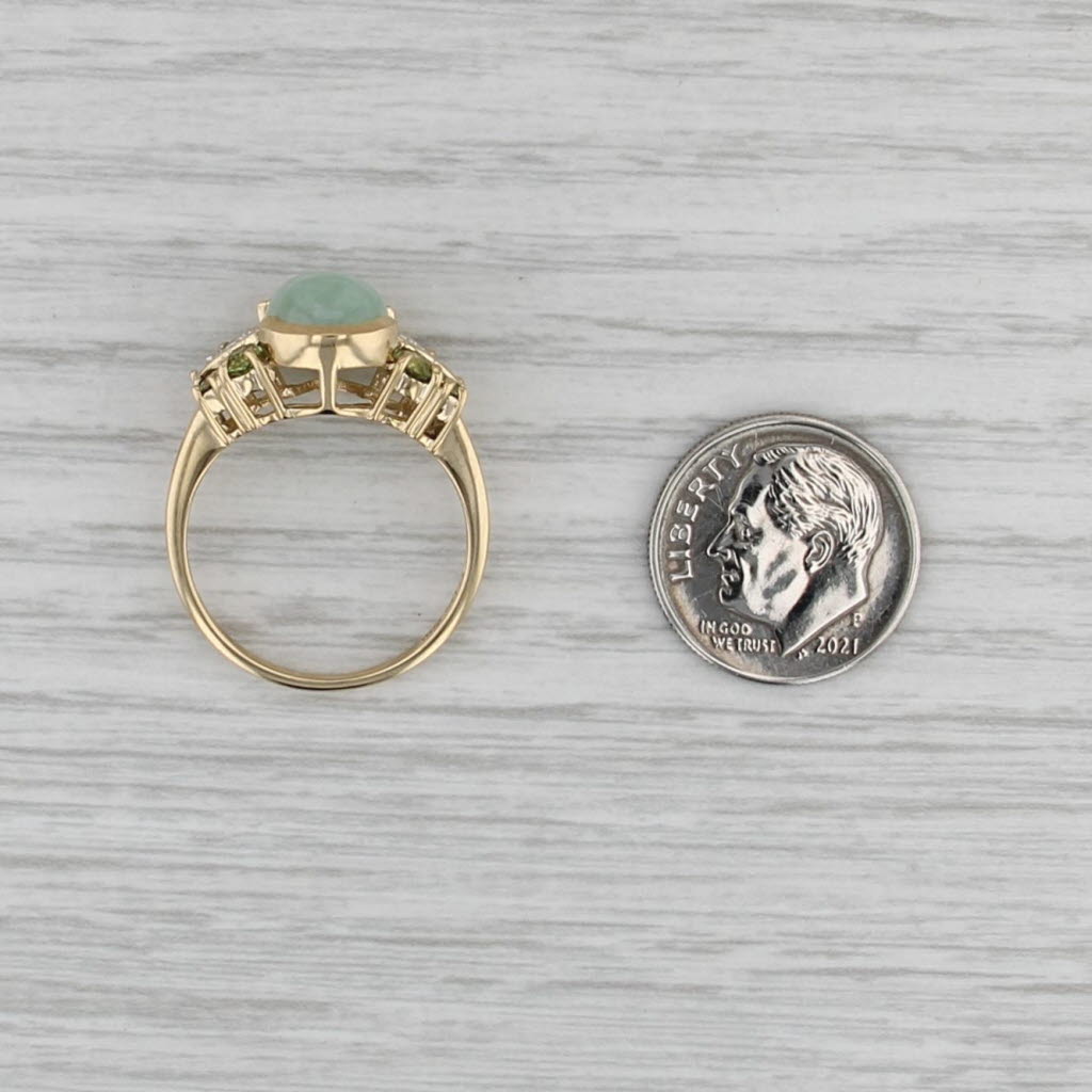 Green Jadeite Jade Cabochon Peridot Ring 14k Yellow Gold Size 8