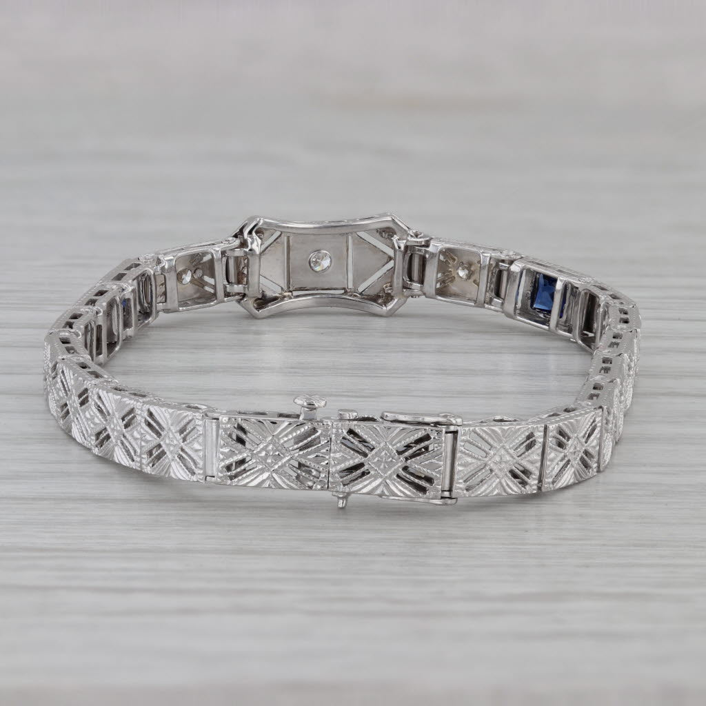 Dark Gray Art Deco 0.52ctw Diamond Lab Created Sapphire Bracelet 14k White Gold 5.75"