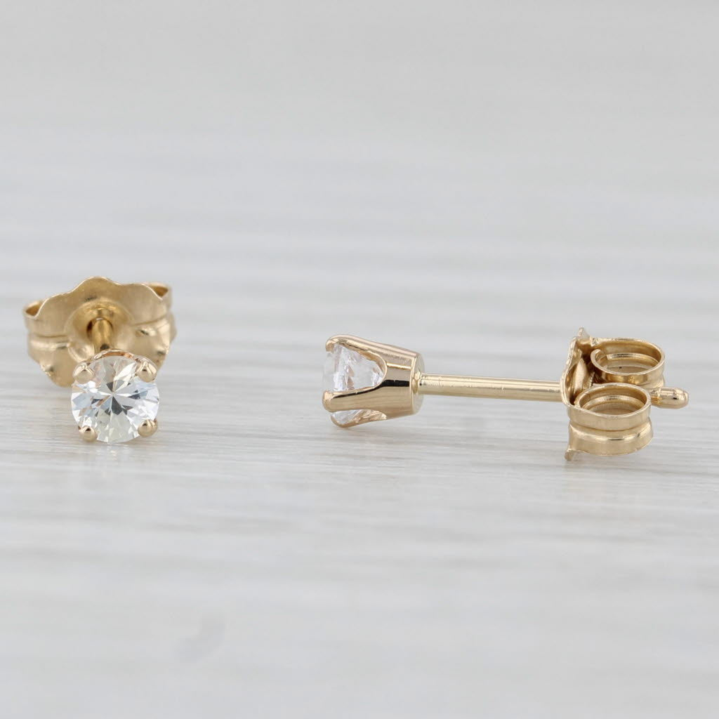 Light Gray 0.24ctw White Sapphire Stud Earrings 14k Yellow Gold Round Brilliant Solitaires