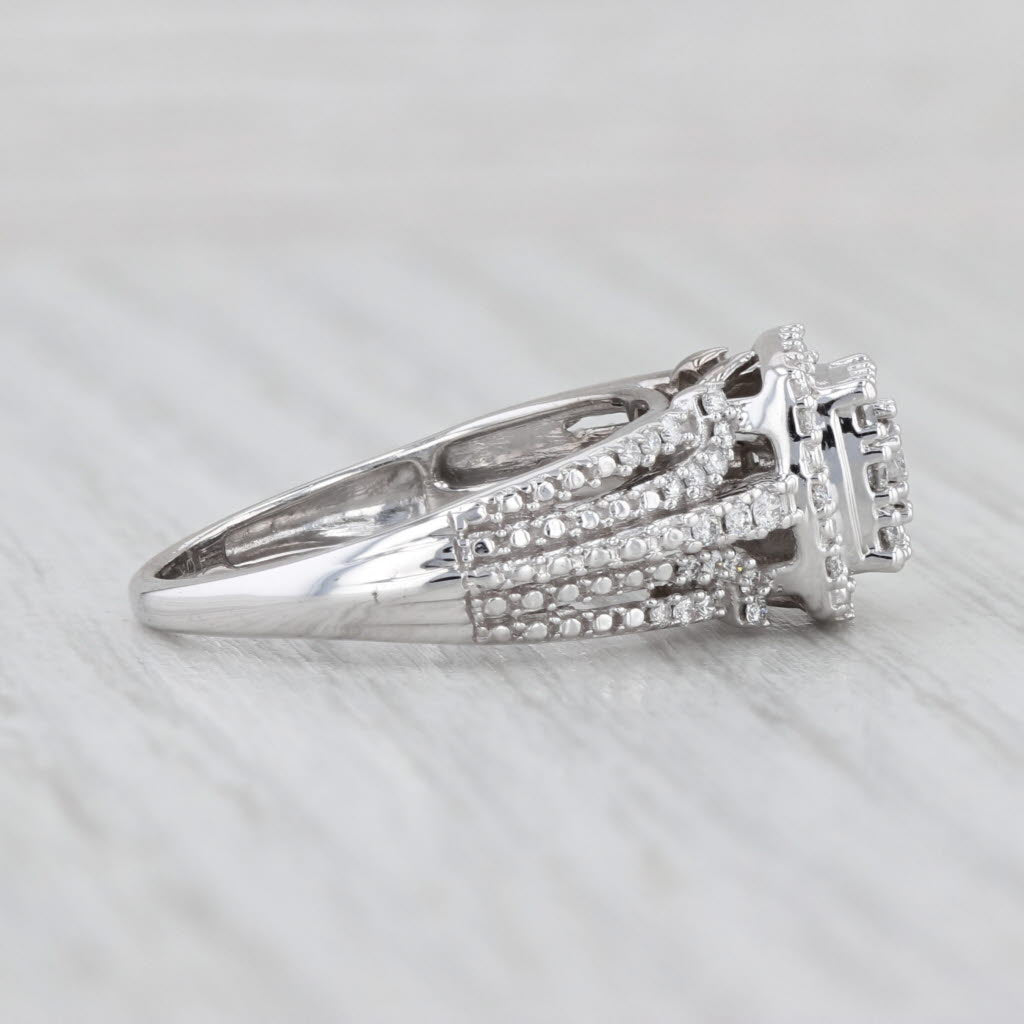 0.50ctw Diamond Cluster Halo Engagement Ring 10k White Gold Size 7.25