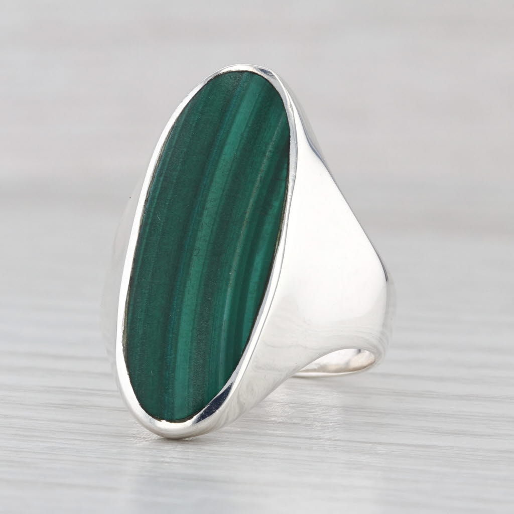 Vintage Green Malachite Statement Ring Sterling Silver Size 9.75