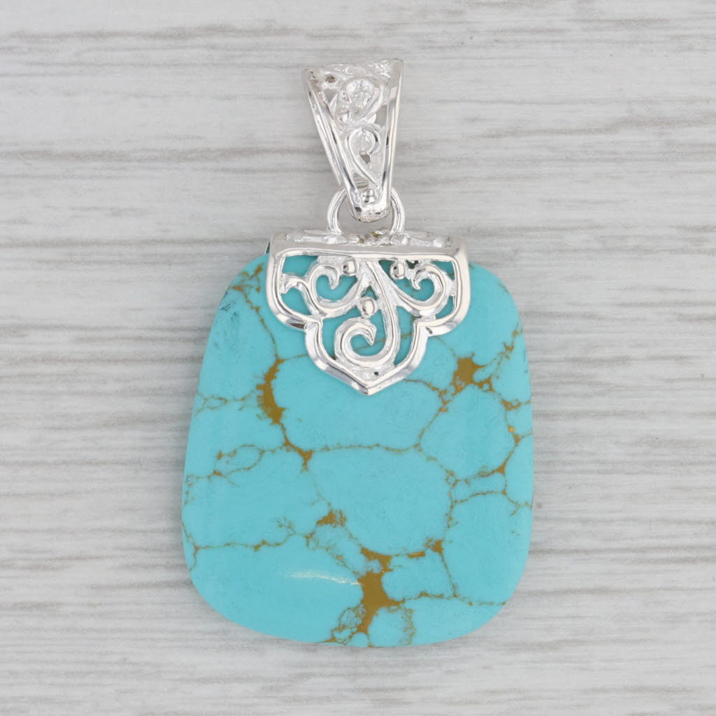 Gray Simulated Turquoise Pendant Sterling Silver Resin Statement