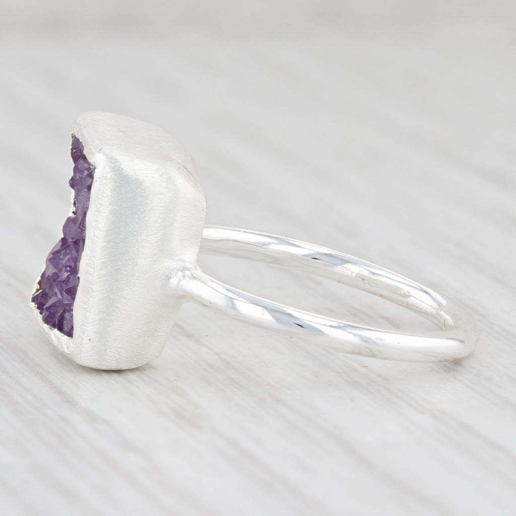 New Nina Wynn Druzy Amethyst Ring Sterling Silver Size 7 Gemstone Statement