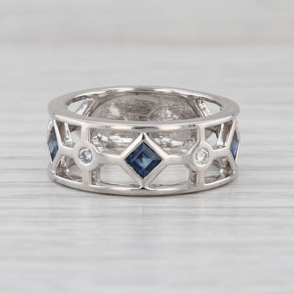 0.68ctw Sapphire Diamond Ring 18k White Gold Band Size 6.75 Stackable