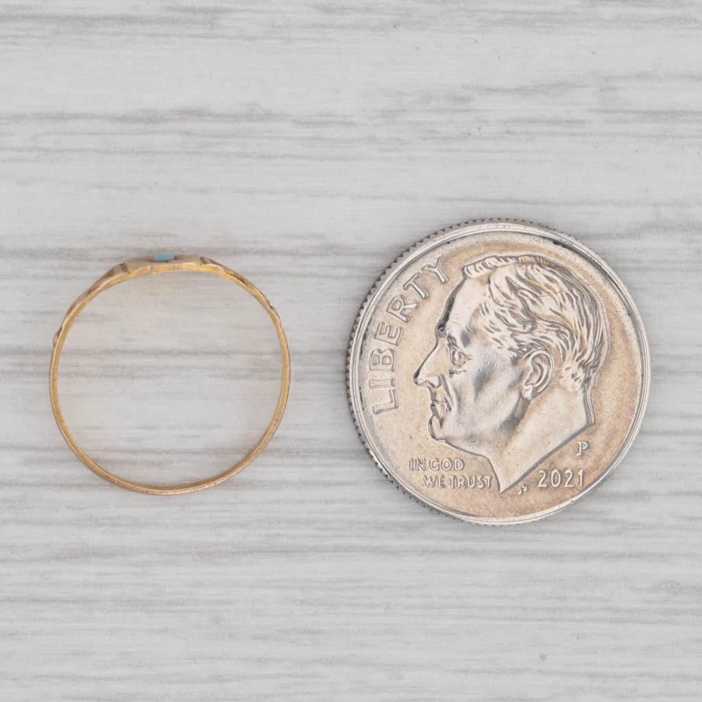 Gray Antique Glass Baby Ring 12k Yellow Gold Size 1.5