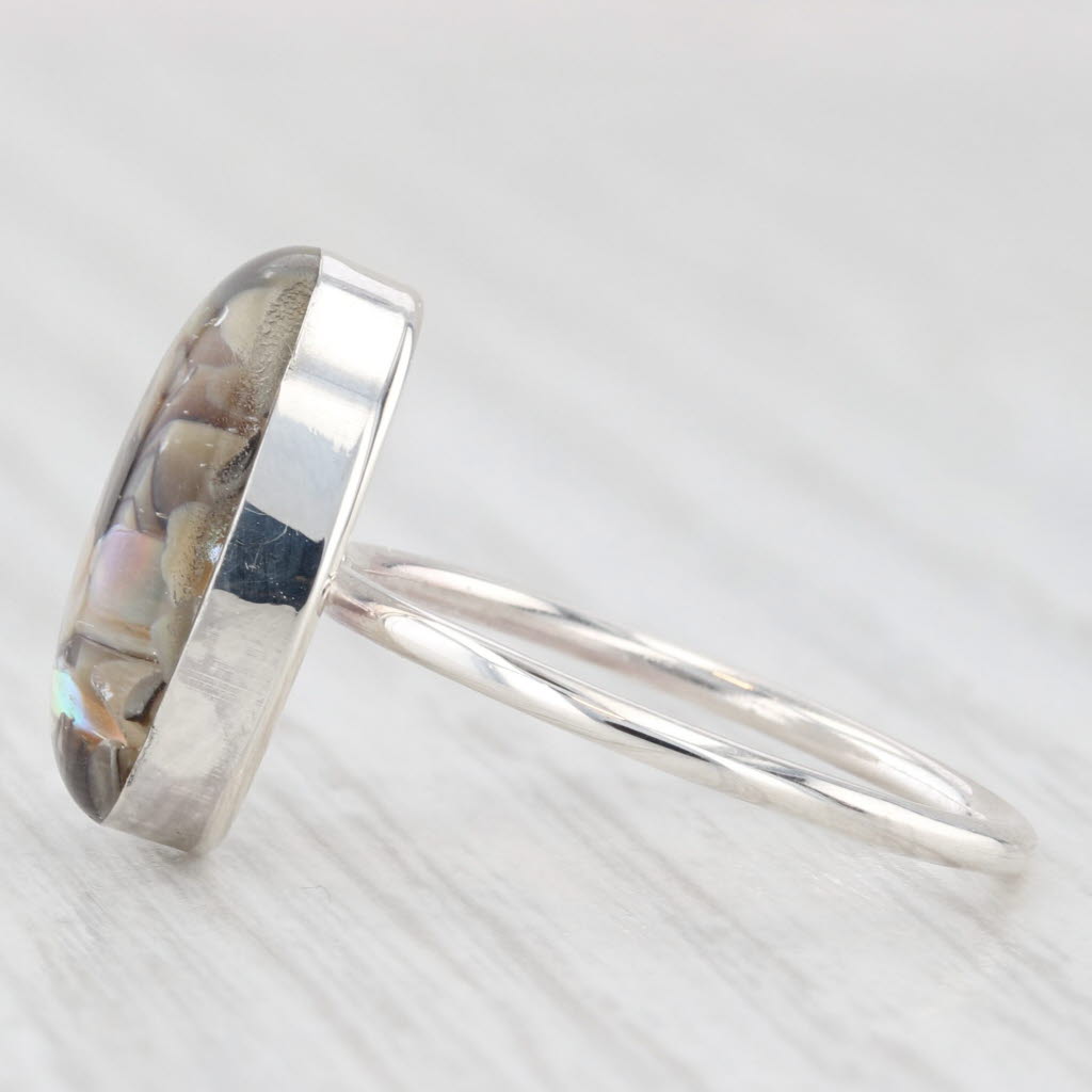 Light Gray Composite Stones Oval Cabochon Ring Sterling Silver Resin Size 6