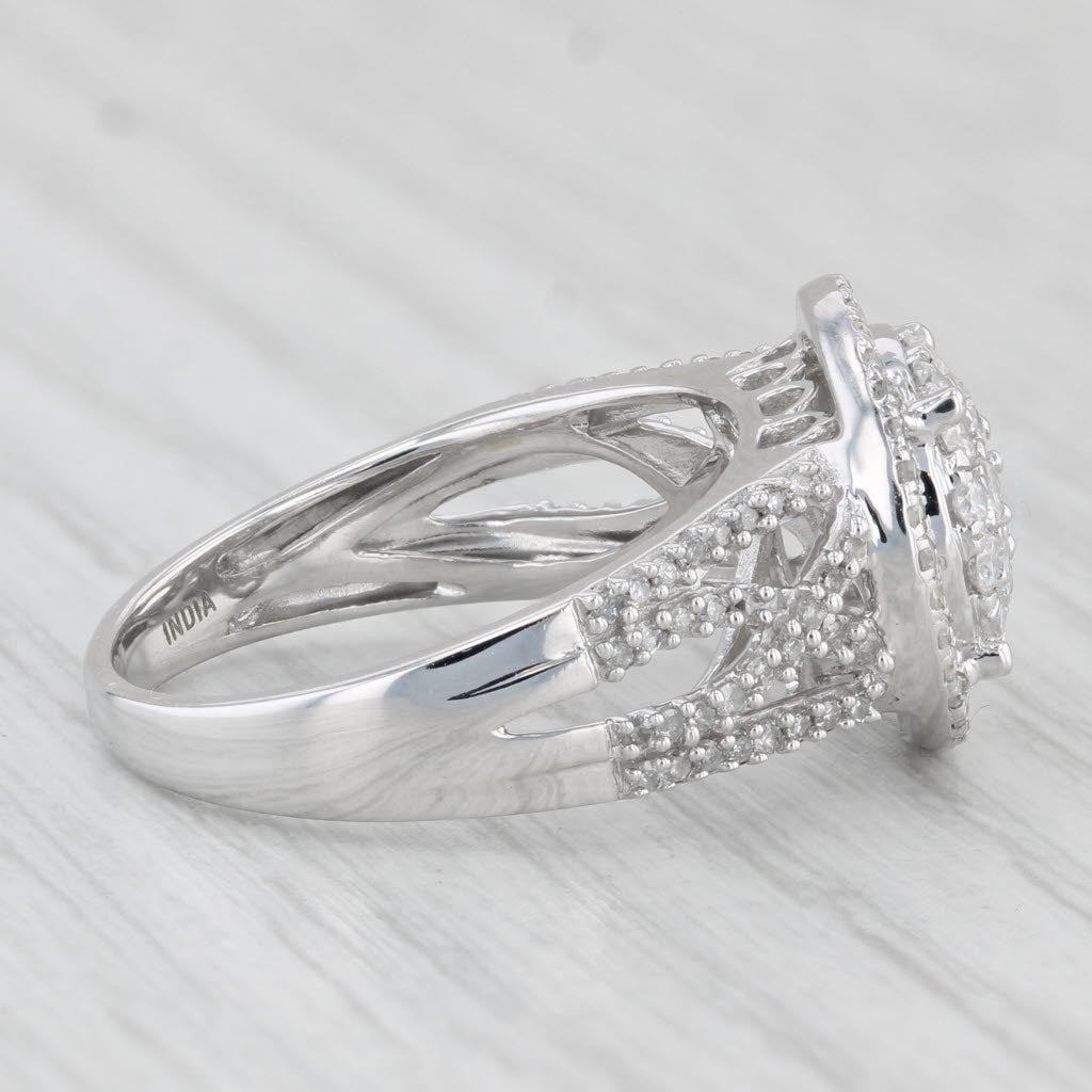 Light Gray 1ctw Diamond Cluster Halo Ring 14k White Gold Size 7.25