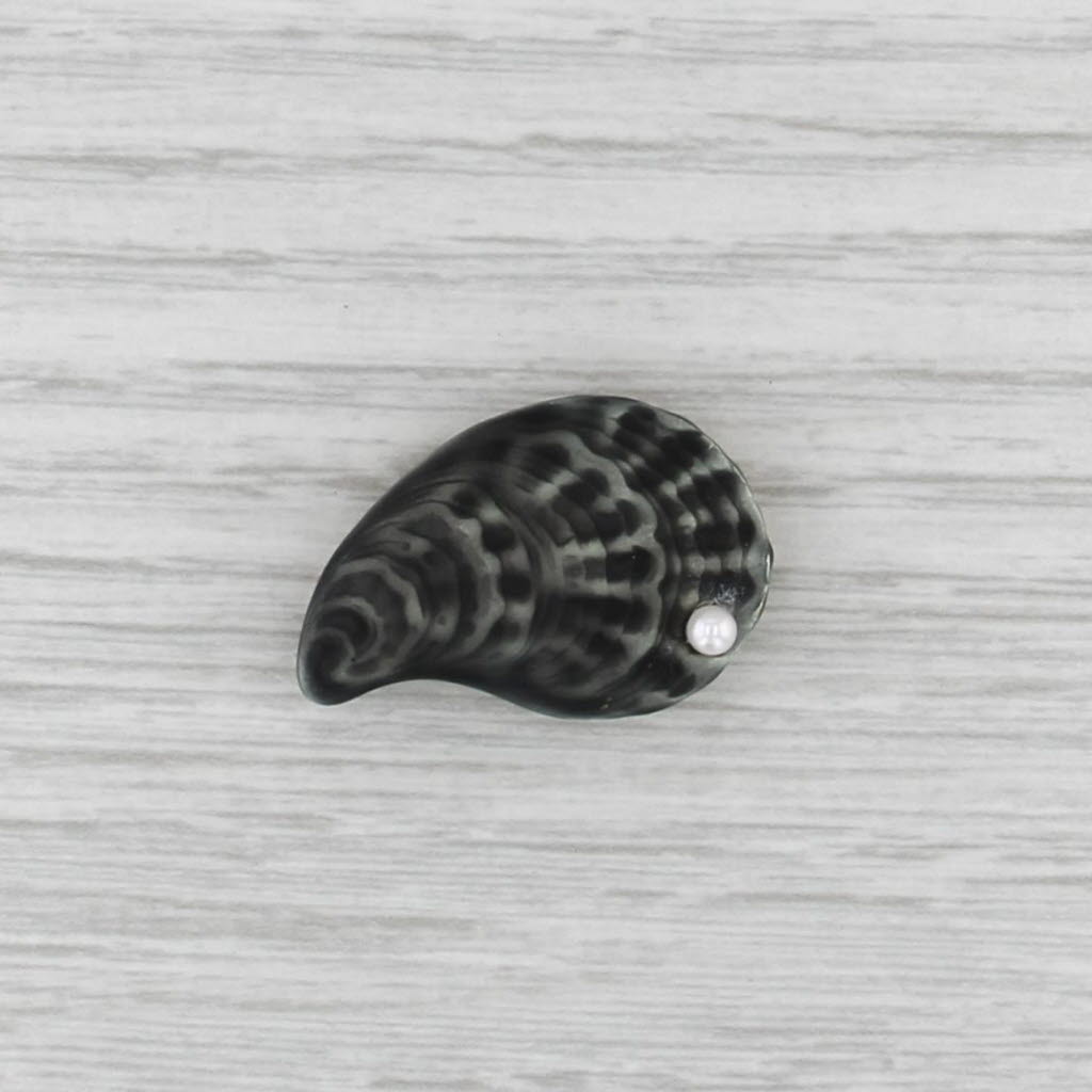 Vintage Albert & Sons Clam Shell Brooch 14k Gold Cultured Pearl Enamel Pin