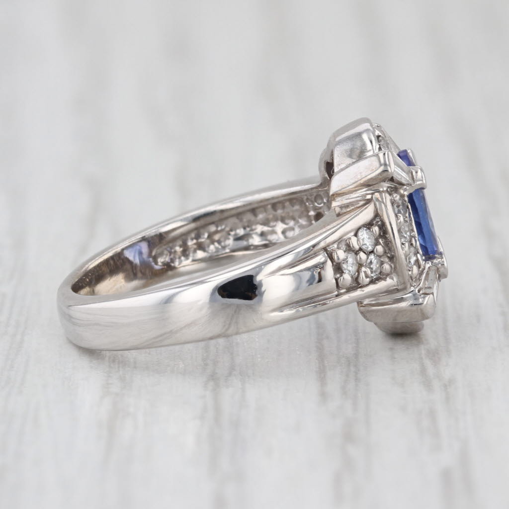 1.42ctw Oval Tanzanite Diamond Halo Ring 14k White Gold Size 6 Engagement