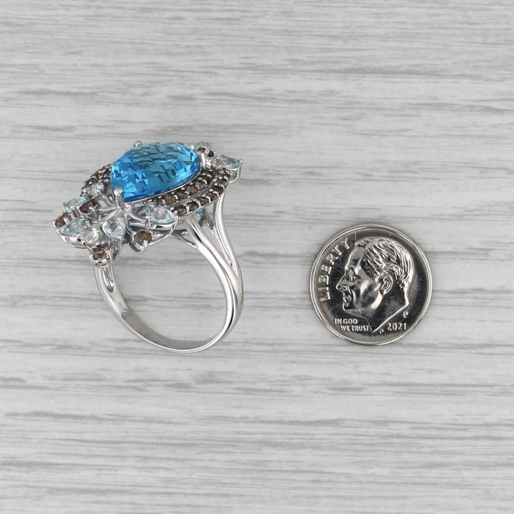 Le Vian 12.08ctw Blue White Topaz Smoky Quartz Ring 14k White Gold Cocktail