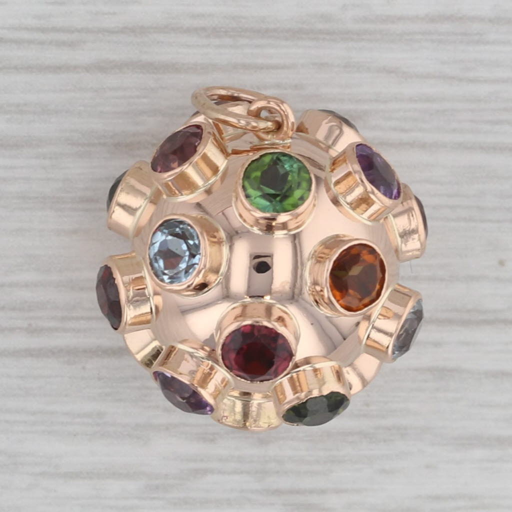 Gray Sputnik Gemstone Orbit Pendant 18k Yellow Gold 3D Statement Charm