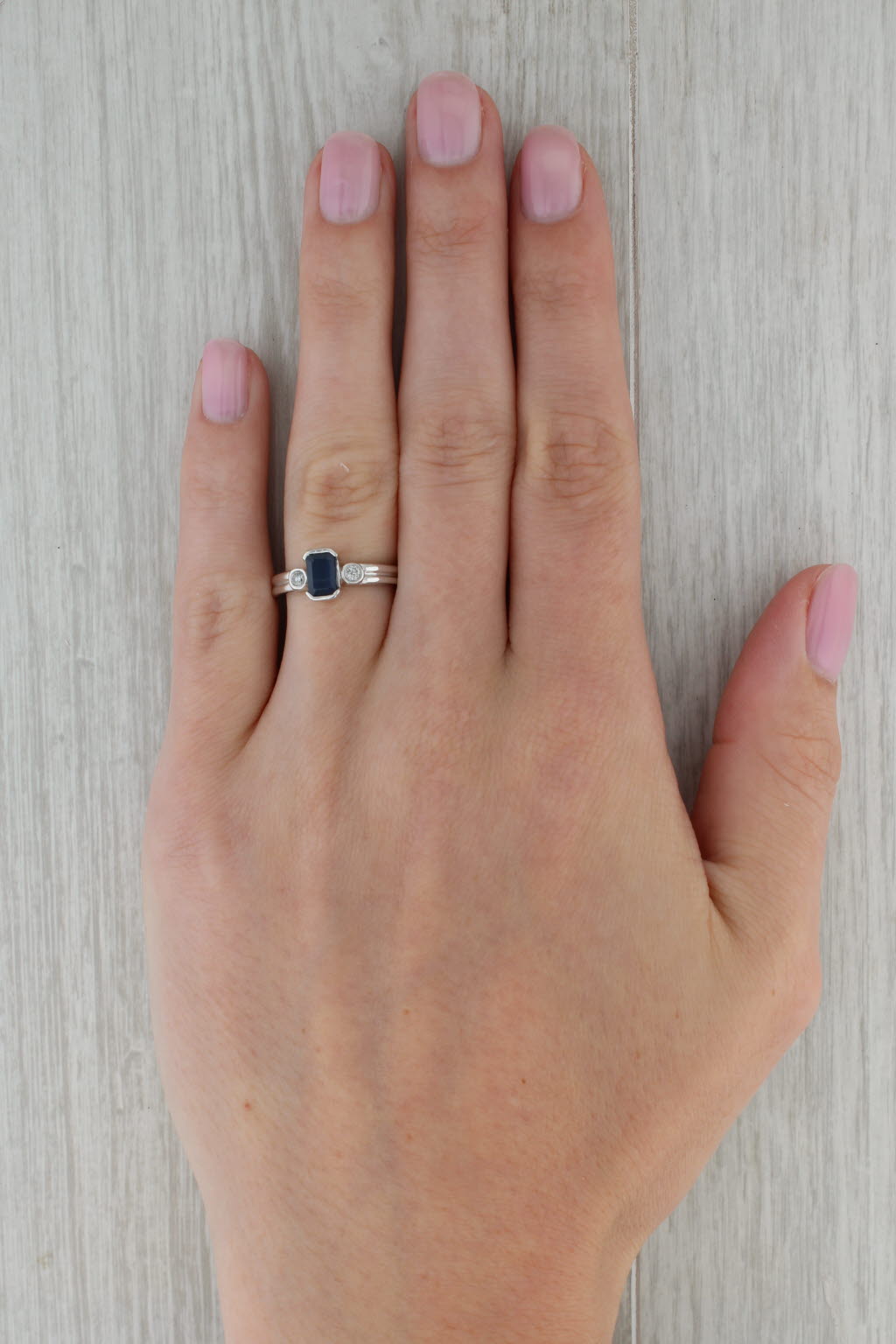 Rosy Brown 0.97ctw Blue Sapphire Diamond Ring 10k White Gold Size 6.75 Engagement