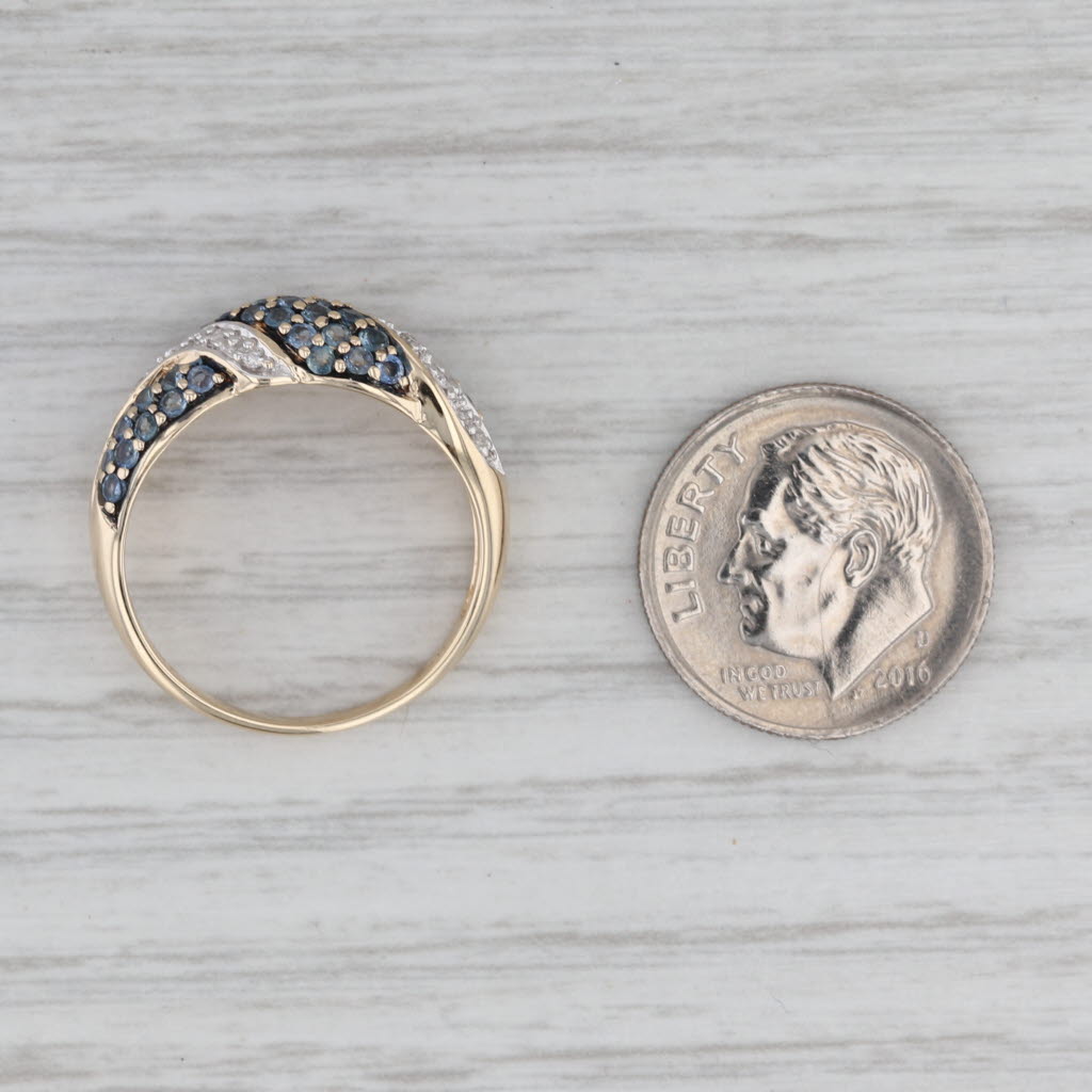 Gray 0.85ctw Pave Blue Sapphire Diamond Scalloped Ring 10k Yellow Gold Size 7