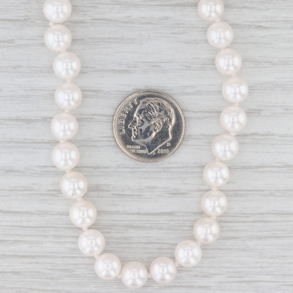 Cultured Pearl Bead Single Strand Necklace 14k Yellow Gold 30" 6.7 mm