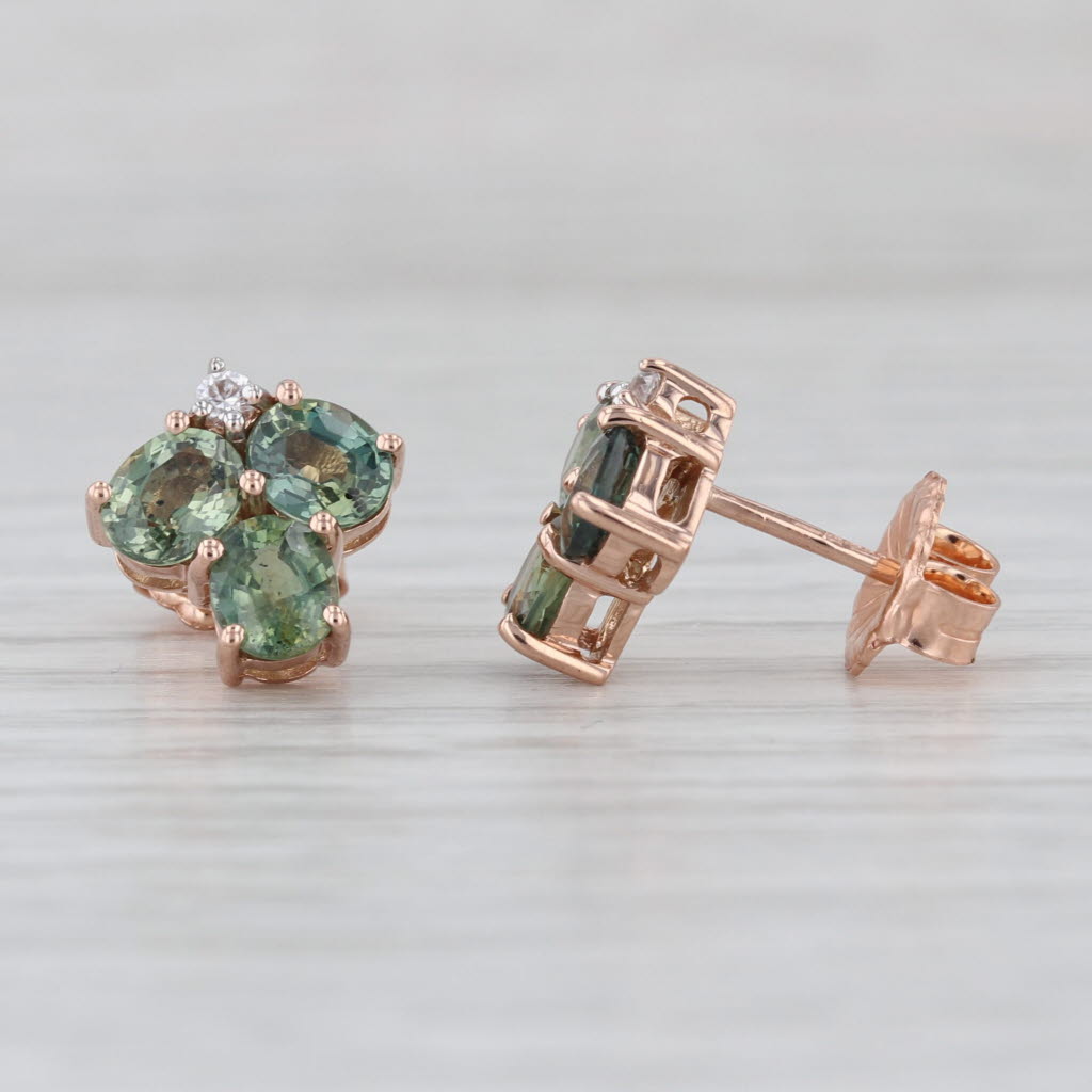 2.90ctw Zircon Green Sapphire Stud Earrings 10k Rose Gold Studs