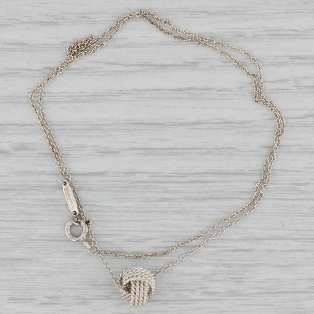 Gray Tiffany Somerset Love Knot Pendant Necklace w/ Pouch Sterling Silver 16"