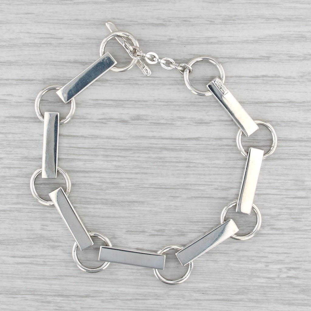 Goldbar Bar & Circle Link Bracelet Sterling Silver Toggle Clasp 8.25" 12.8mm