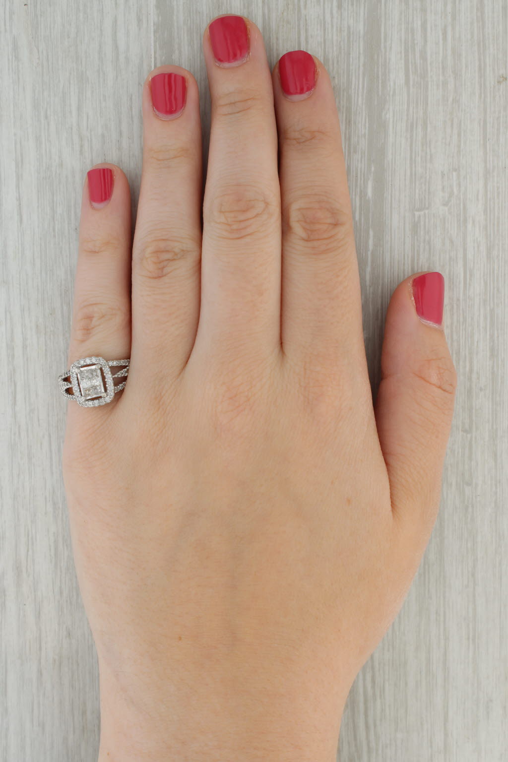 Rosy Brown 0.91ctw Princess Diamond Halo Engagement Ring 10k White Gold Size 7