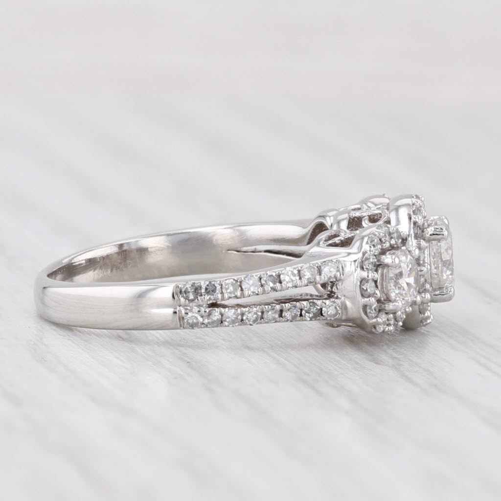 Light Gray 0.97ctw Diamond 3-Stone Halo Engagement Ring 14k White Gold Size 5.75