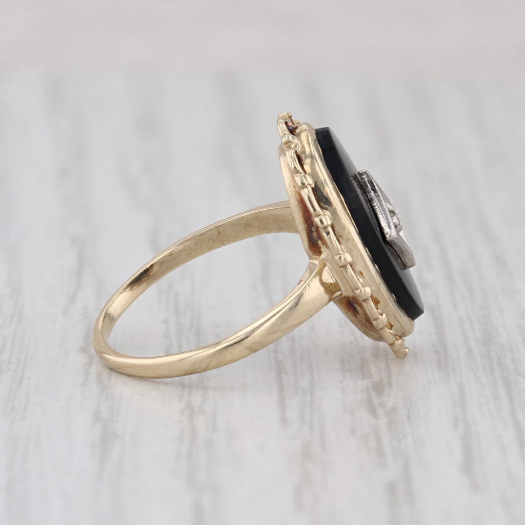 Vintage Onyx Diamond Signet Ring 10k Yellow Gold Size 5.5