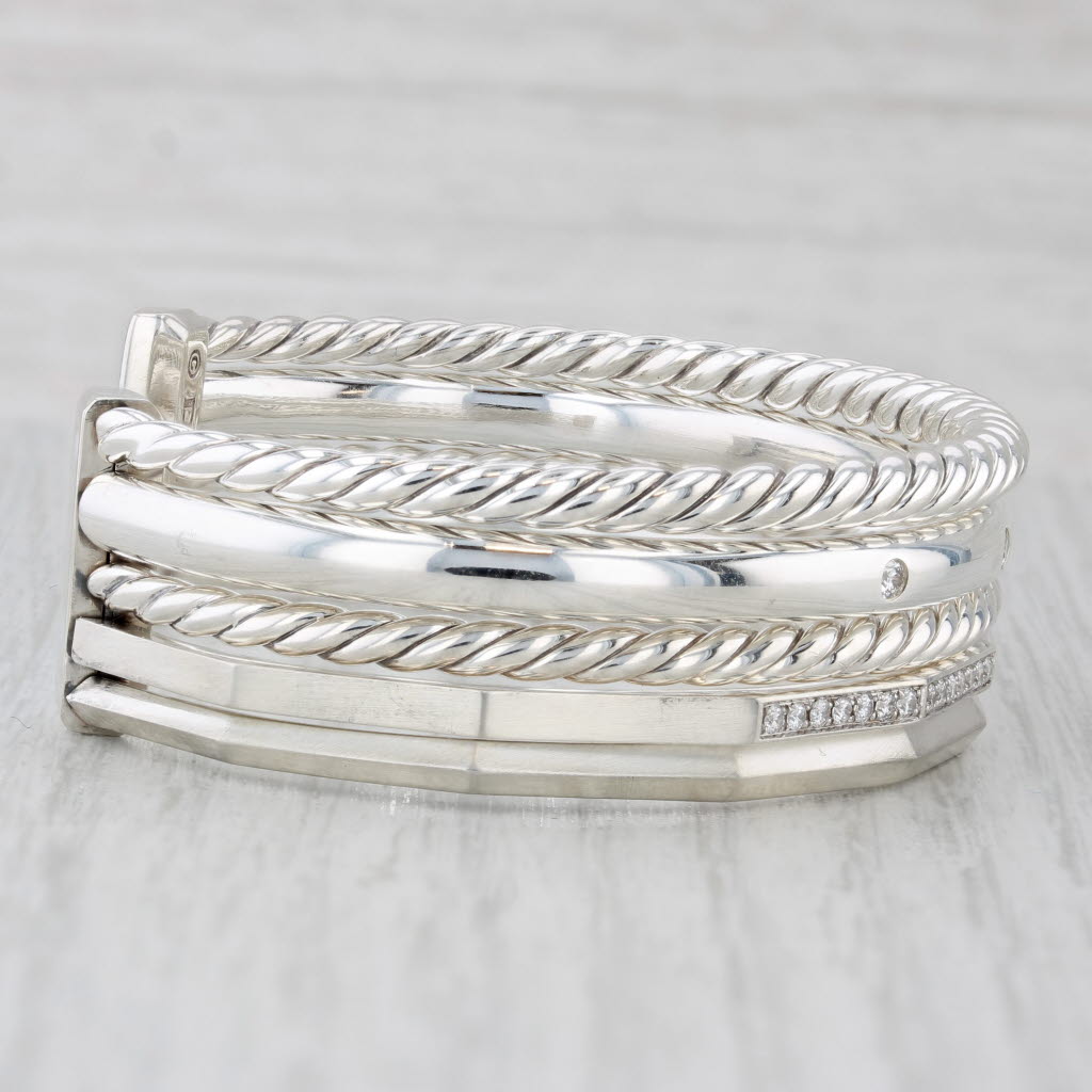 Light Gray David Yurman 0.51ctw Diamond Stax 5 Row Bracelet Pouch Sterling Silver 6"