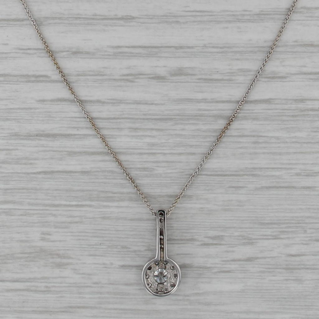 0.51ctw IGI Diamond Halo Pendant Necklace 14k White Gold Wheat Chain