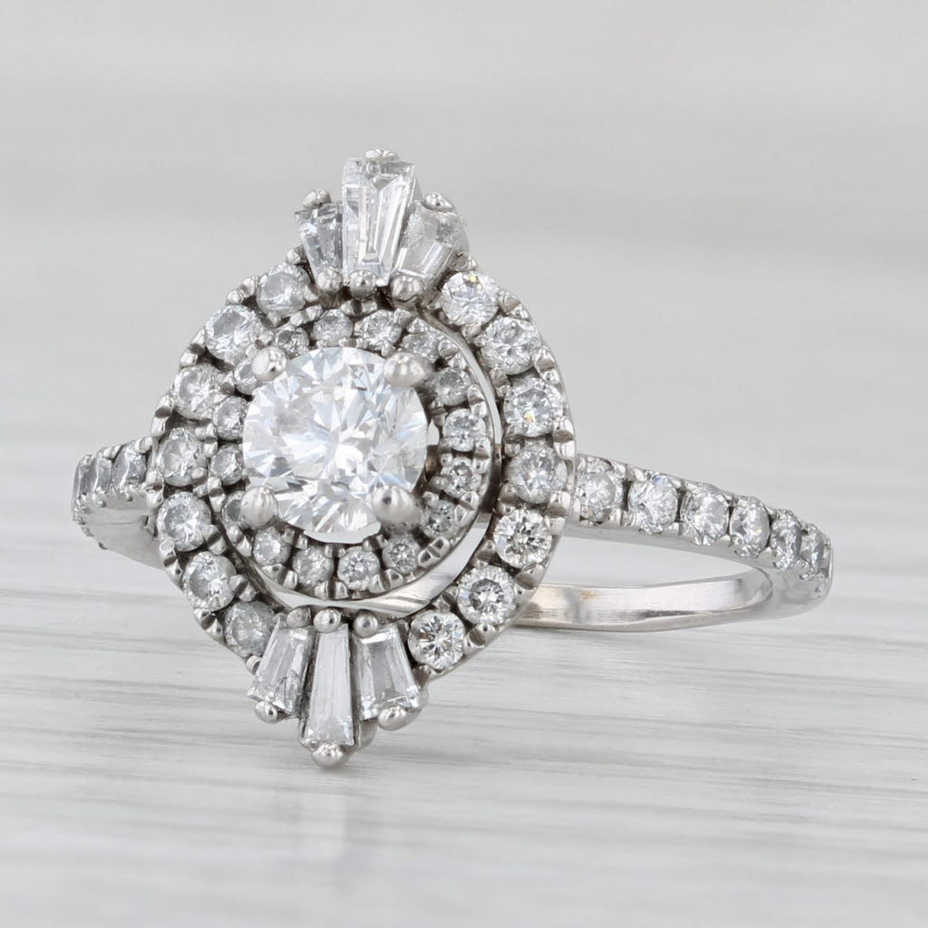 Light Gray 1ctw Round Diamond Halo Engagement Ring 14k White Gold Size 5.25