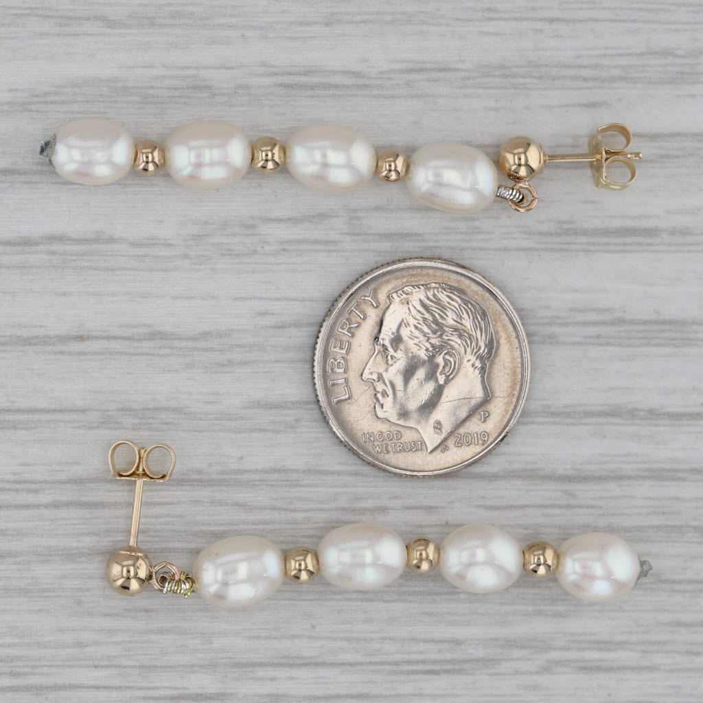 Gray Freshwater Pearl Bead Dangle Earrings 14k Yellow Gold