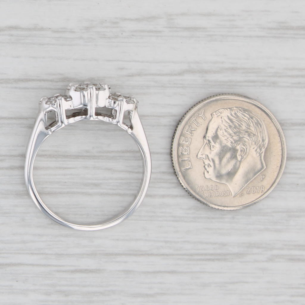 Light Gray 0.50ctw Diamond Flower Clusters Ring 14k White Gold Size 6