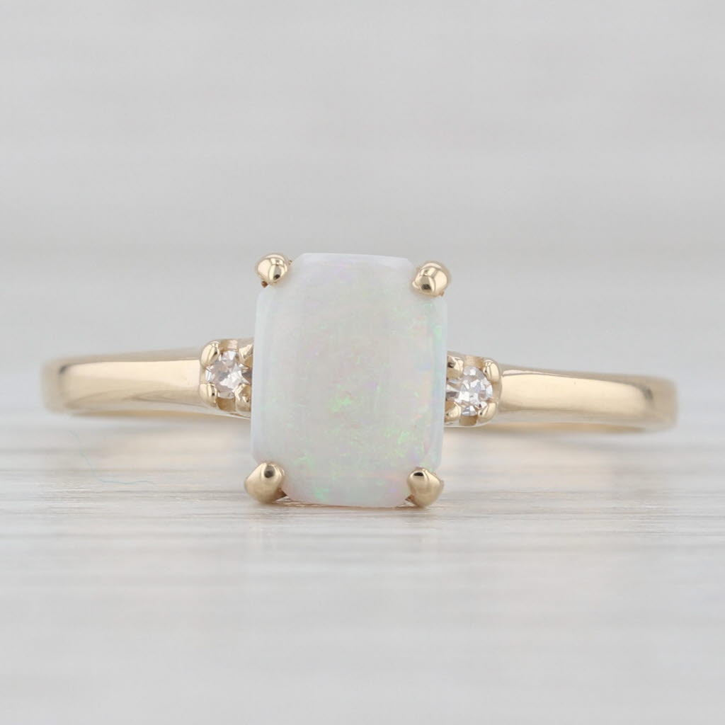 Light Gray Opal Cabochon Diamond Ring 14k Yellow Gold Size 9.75