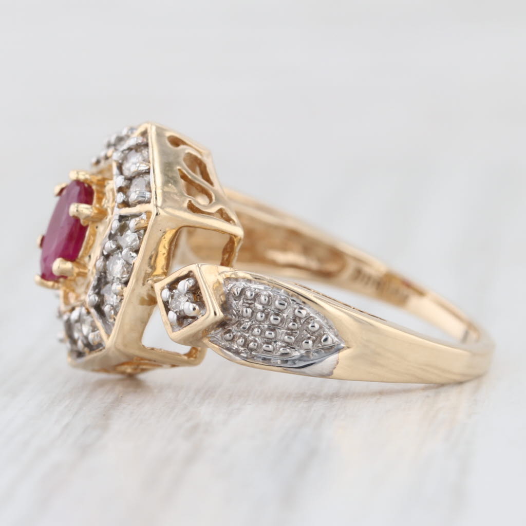 0.83ctw Ruby Diamond Halo Ring 14k Yellow Gold Size 7.25