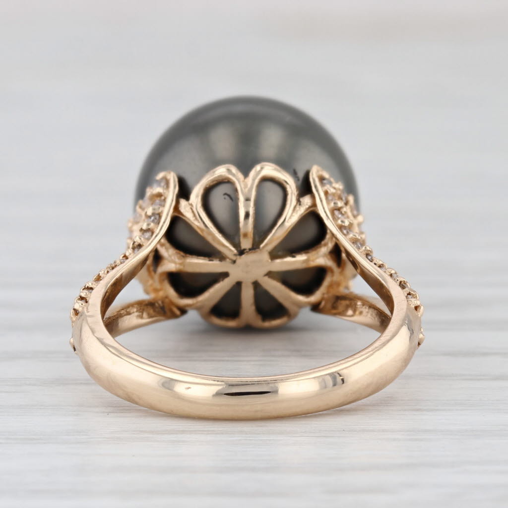 Cultured Black Pearl 0.21ctw Diamond Ring 14k Yellow Gold Size 6.25