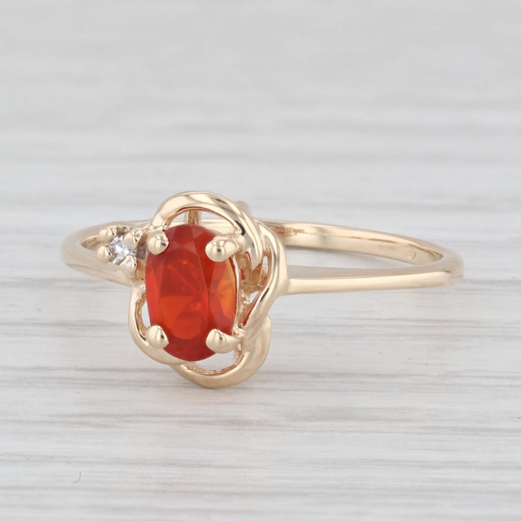 Light Gray Fire Opal Diamond Accent 14K Yellow Gold Ring Size 5.5