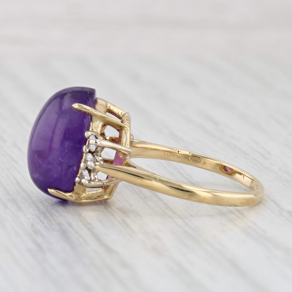 Light Gray Amethyst Oval Cabochon Diamond Ring 18k Yellow Gold Size 6