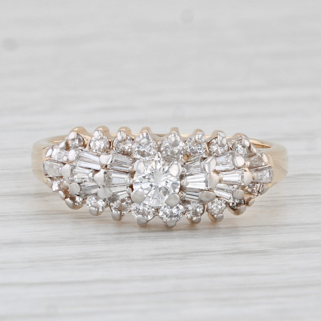 Light Gray 0.81ctw Diamond Cluster Ring 14k Yellow Gold Engagement Size 7.25