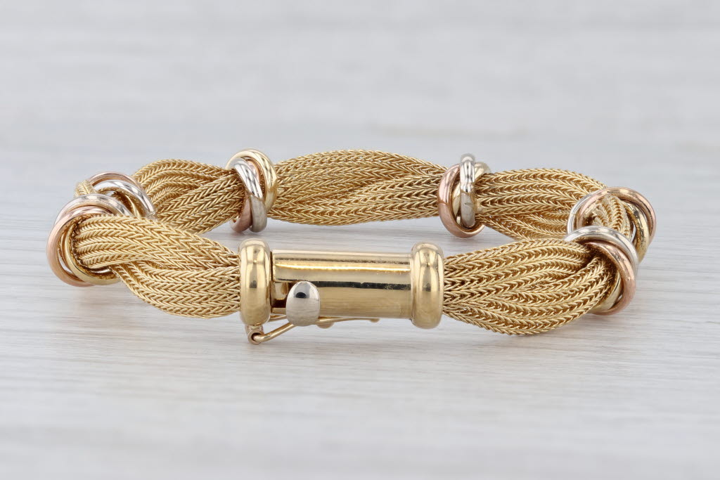 6" Woven Multi-Wheat Chains Bracelet 18k Yellow Rose White Gold 8.6mm