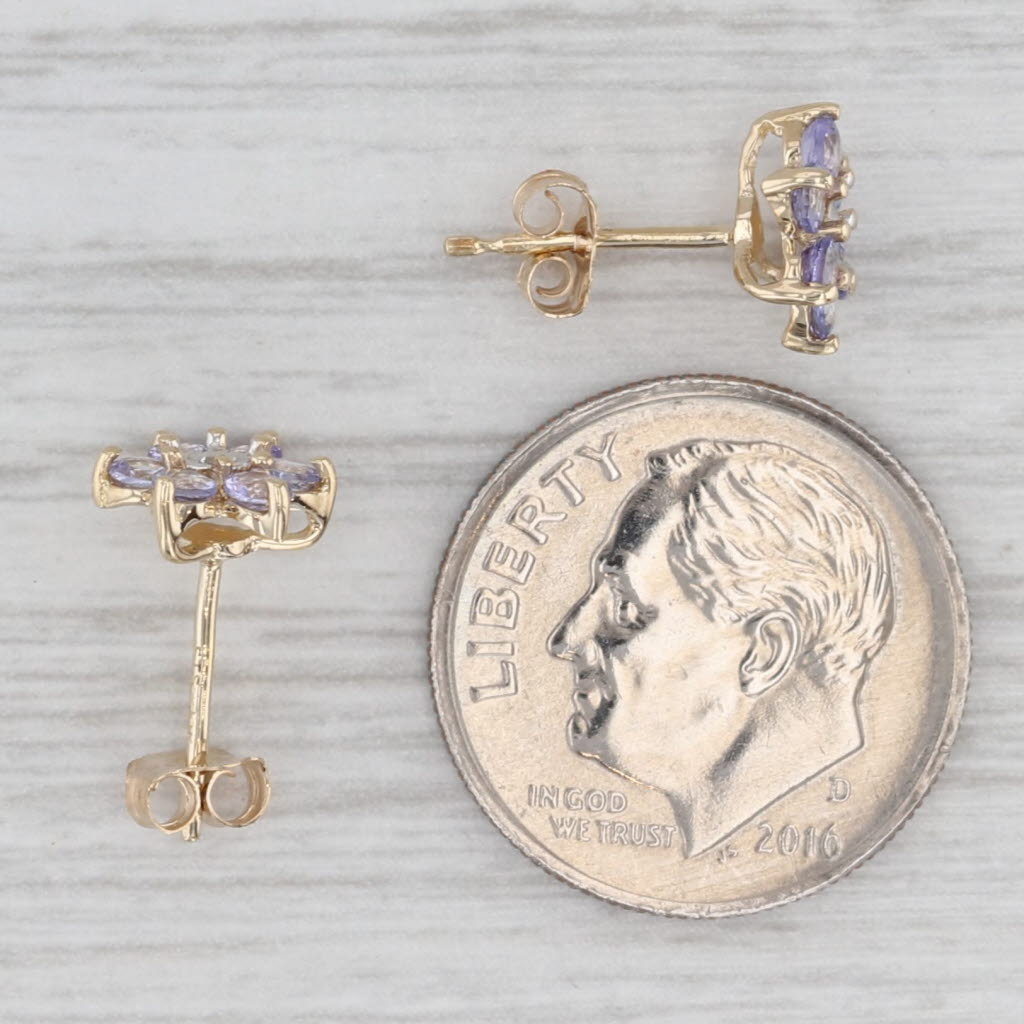 Light Gray 0.60ctw Tanzanite Diamond Flower Stud Earrings 10k Yellow Gold