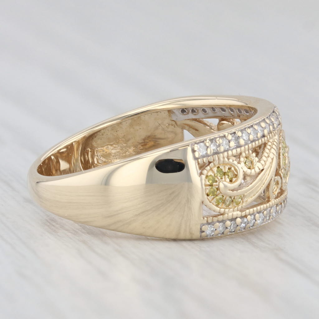 Light Gray 0.30ctw Diamond Floral Openwork Ring 10k Yellow Gold Size 7 Band