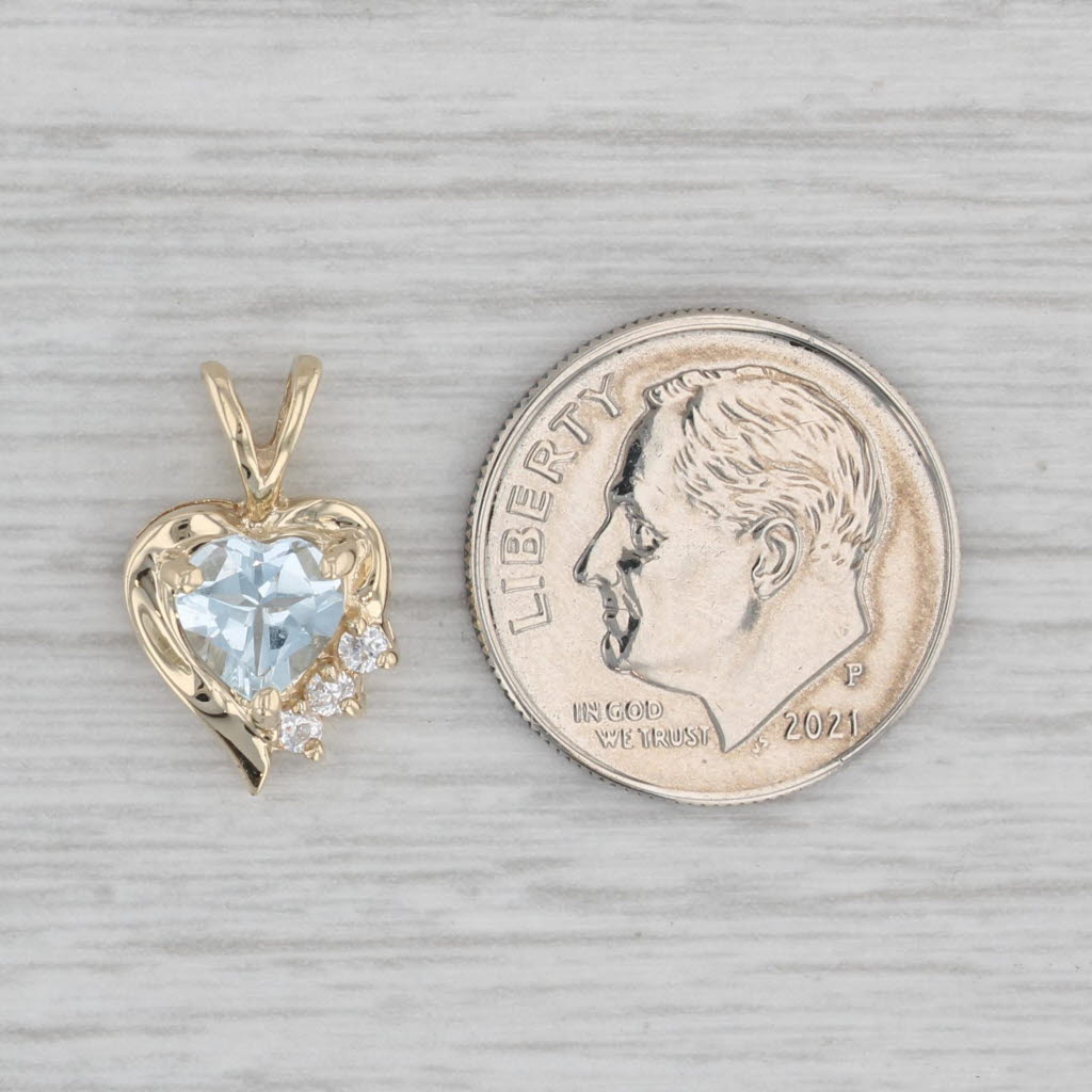 Gray 0.65ctw Aquamarine Cubic Zirconia Heart Pendant 10k Yellow Gold
