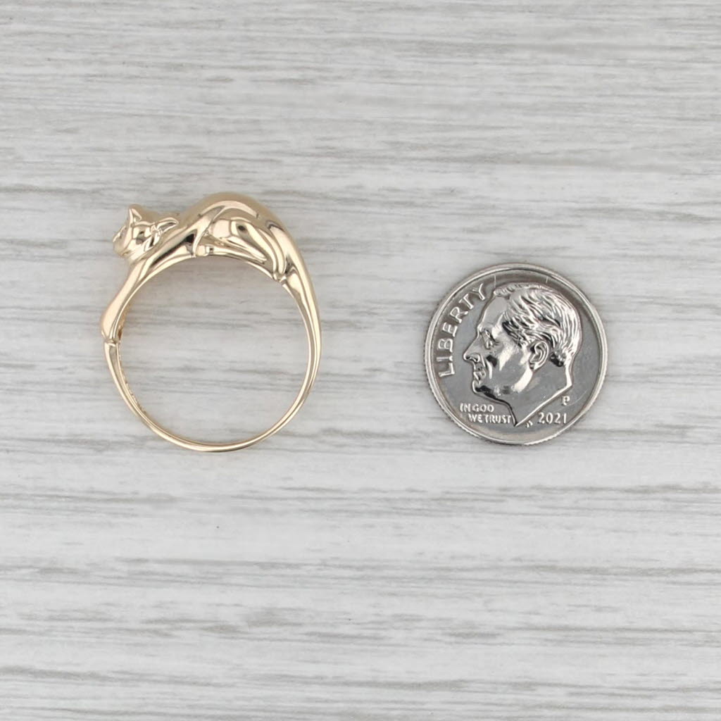Diamond Eyed Stretching Cat Ring 14k Yellow Gold Size 8.25