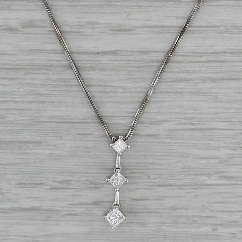 0.43ctw Princess Diamond Journey Pendant Necklace 14k White Gold 18" Wheat Chain
