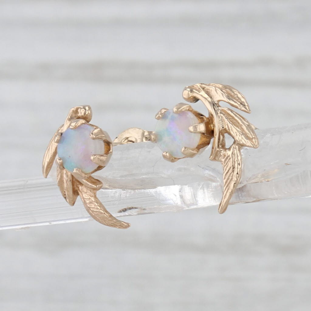 Floral Opal Stud Earrings 14k Yellow Gold Solitaire Studs