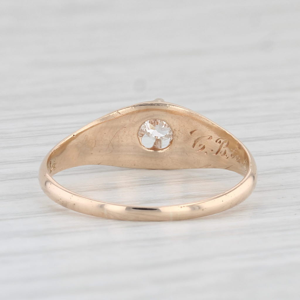 Light Gray Antique Diamond Solitaire Ring 14k Yellow Gold Size 7 Etched Band