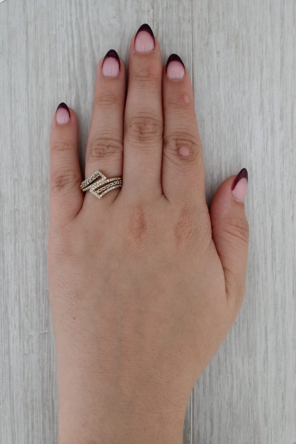 0.63ctw Champagne White Diamond Bypass Ring 14k Yellow Gold Size 7