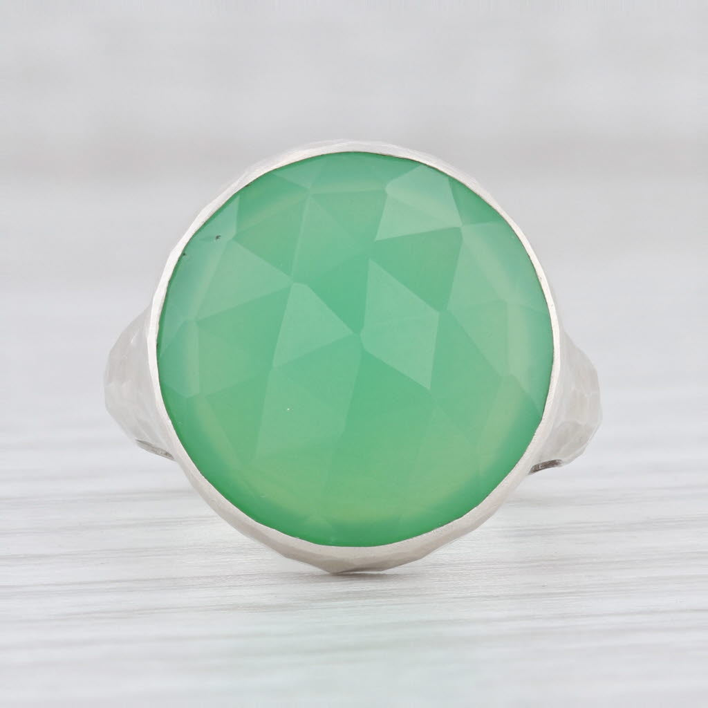 New Nina Nguyen Green Chrysoprase Ring Balance Sterling Silver Hammered Size 7
